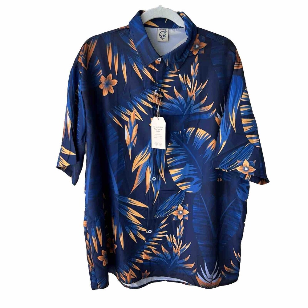 Hardaddy Shirt Mens XL Blue Orange Tropical Hawaiian Button Down